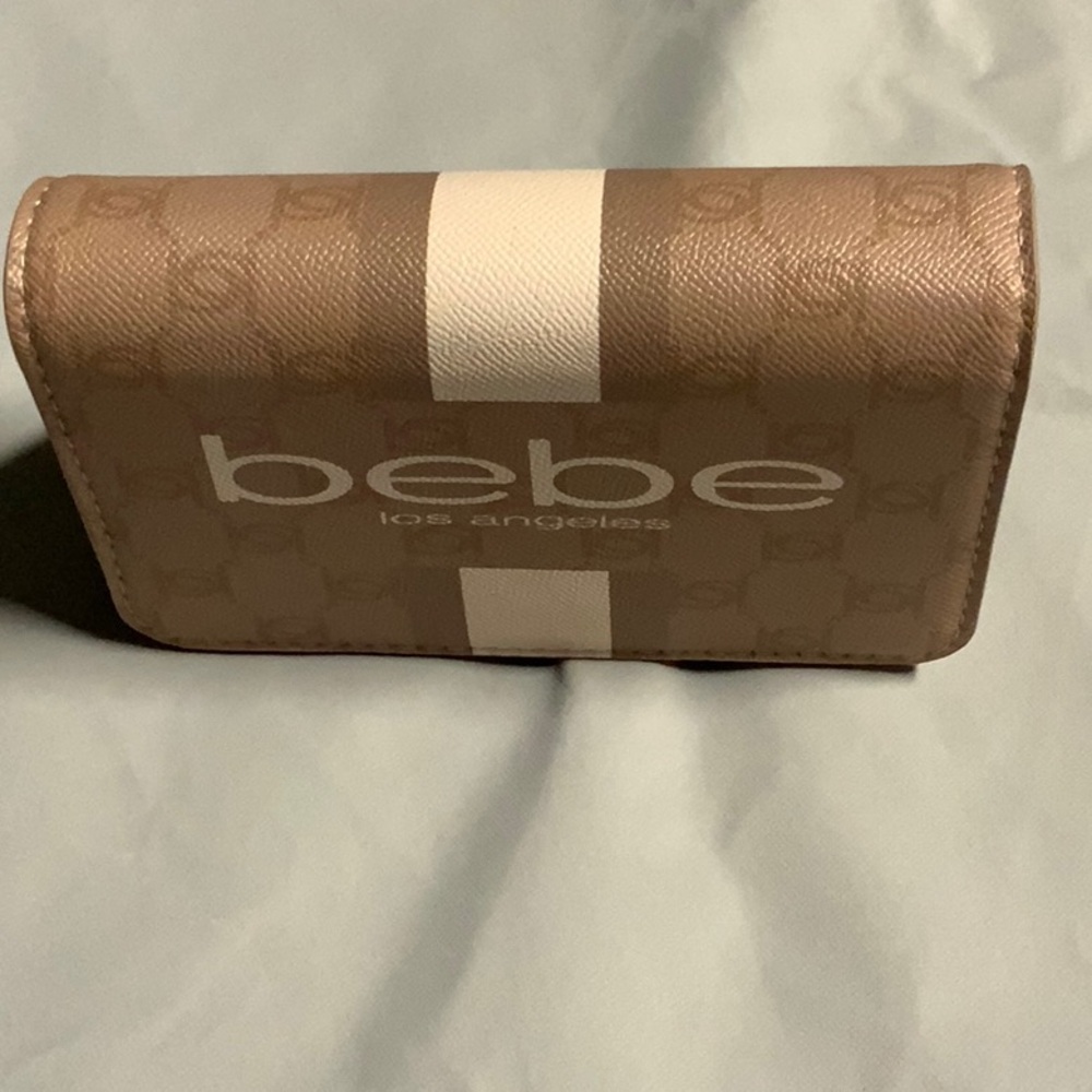 Bebe Beige and White Logo Wallet